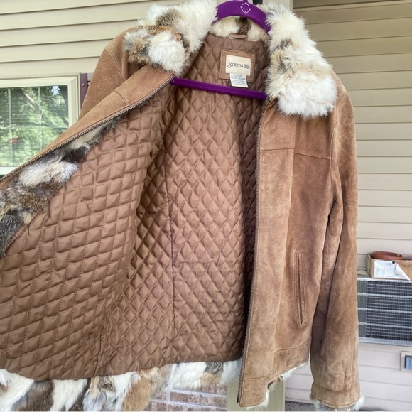St. John’s Bay Vintage Rabbit Fur Trim Leather Jacket - Picture 9 of 11